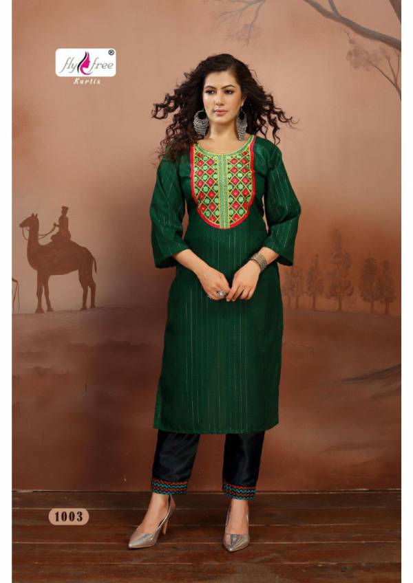 Fly Free Navratan Ethnic Wear Embroidery Work Kurti With Bottom Collection